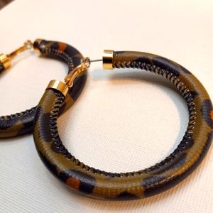 Green and black leopard print hoop earings